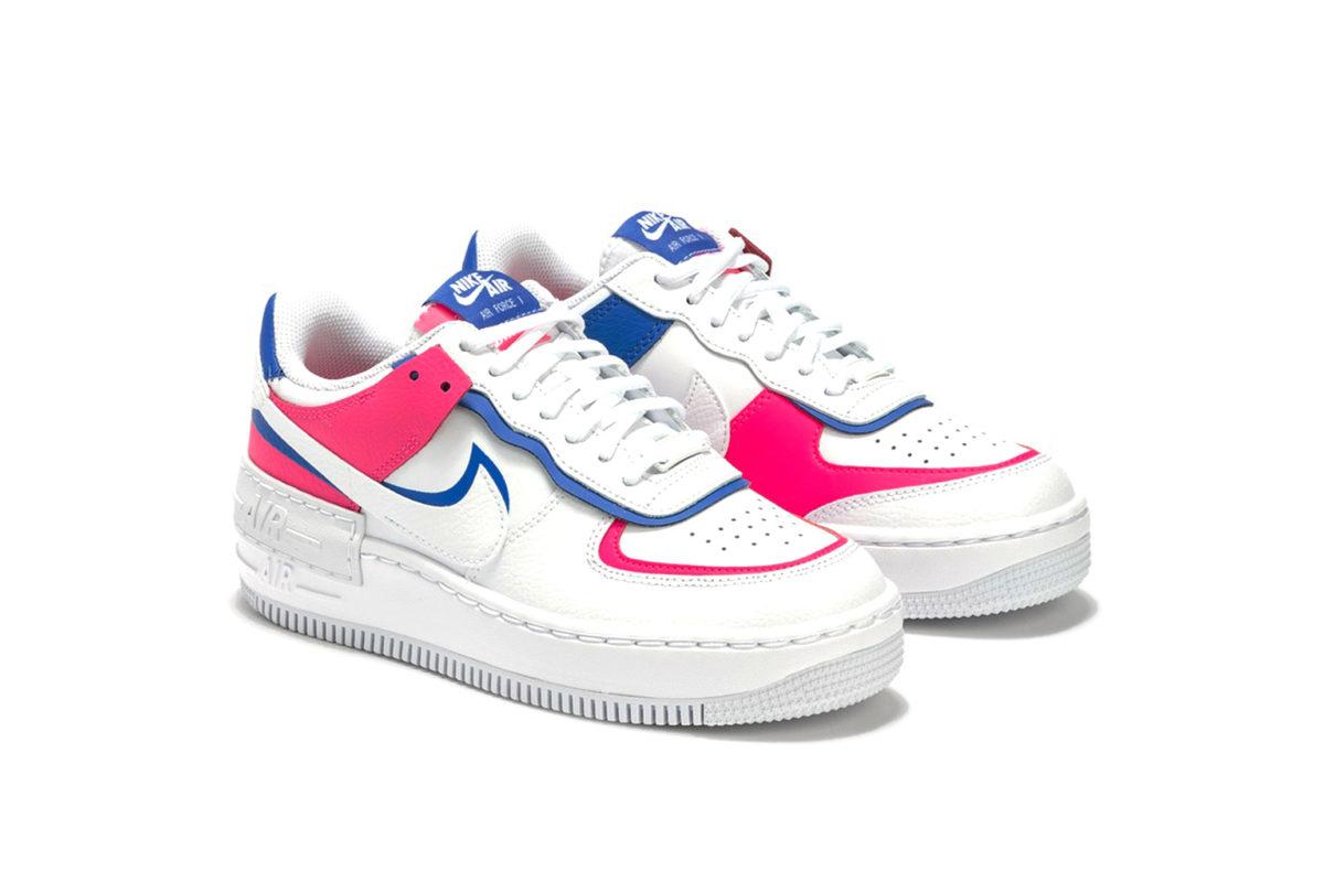 white pink and blue air force ones