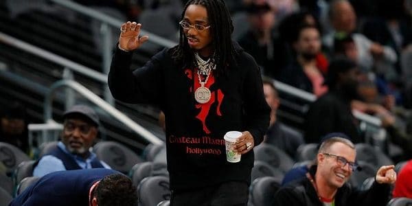 Quavo Shows Off His Drip At Hawks Game