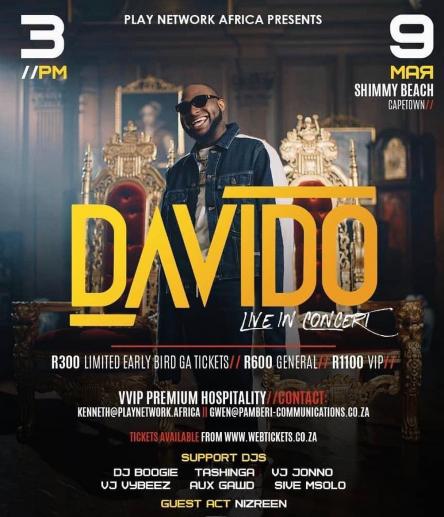 Davido set to perform at Shimmy Beach, Cape Town