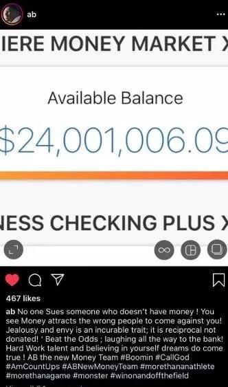Antonio Brown Posts Screenshot of Bank Account Showing Off $24 Million