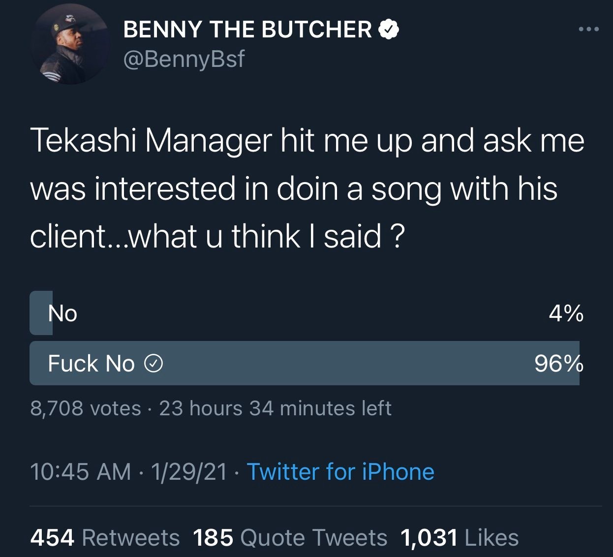 Tekashi 6ix9ine Responds to Benny the Butcher Situation