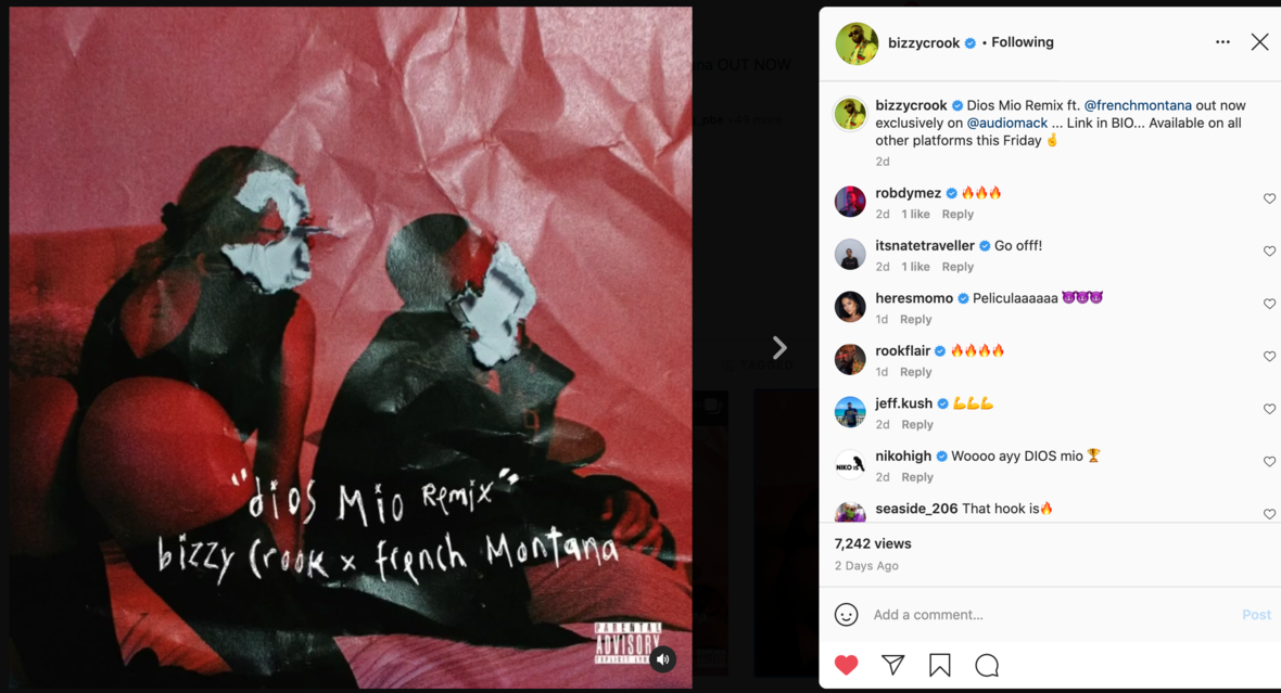 Bizzy Crook Connects w/ French Montana For the Official 'Dios Mio Remix'