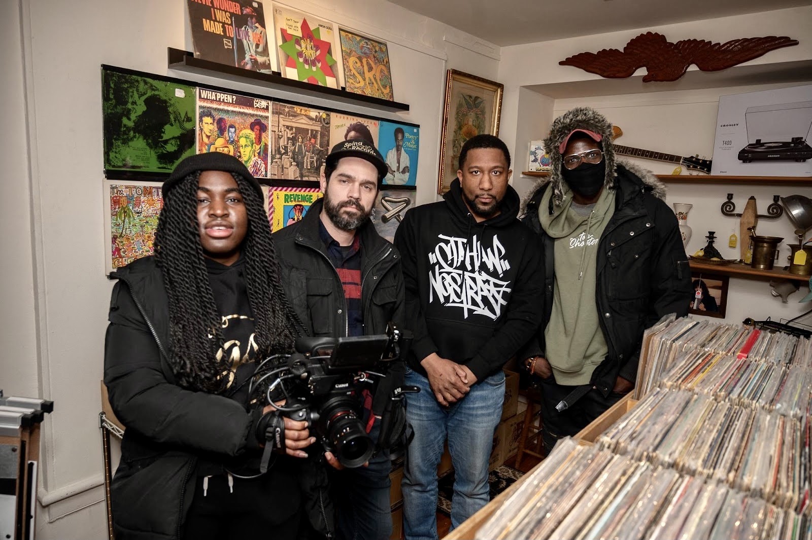 Kay The Kreator, Andrew Spina, Jahan Nostra and Lionel Djaowe at Spina Records. Photo Credit: Andrew Binger for R.O.C. Photography.