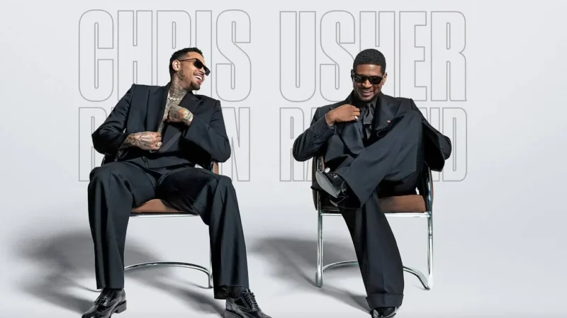 Usher and Chris Brown posing together for The R&B Tour