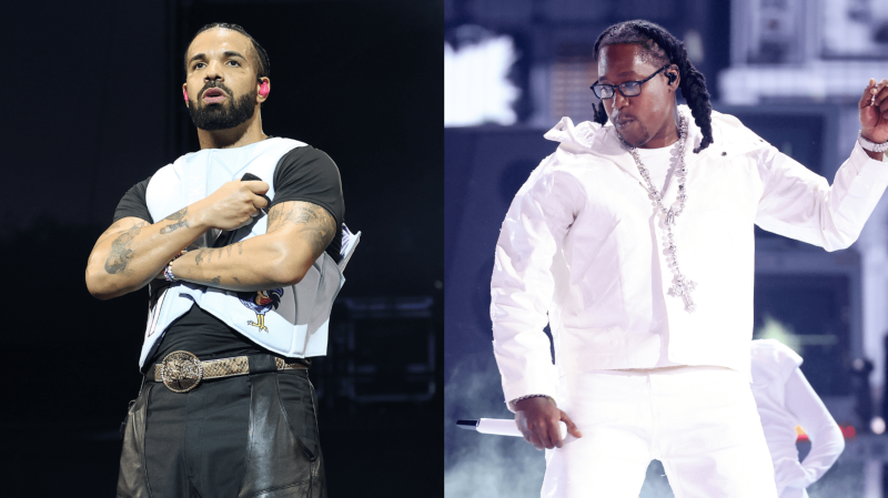 Drake and Don Toliver pictured in a composite image accompanying coverage of their Toronto performance