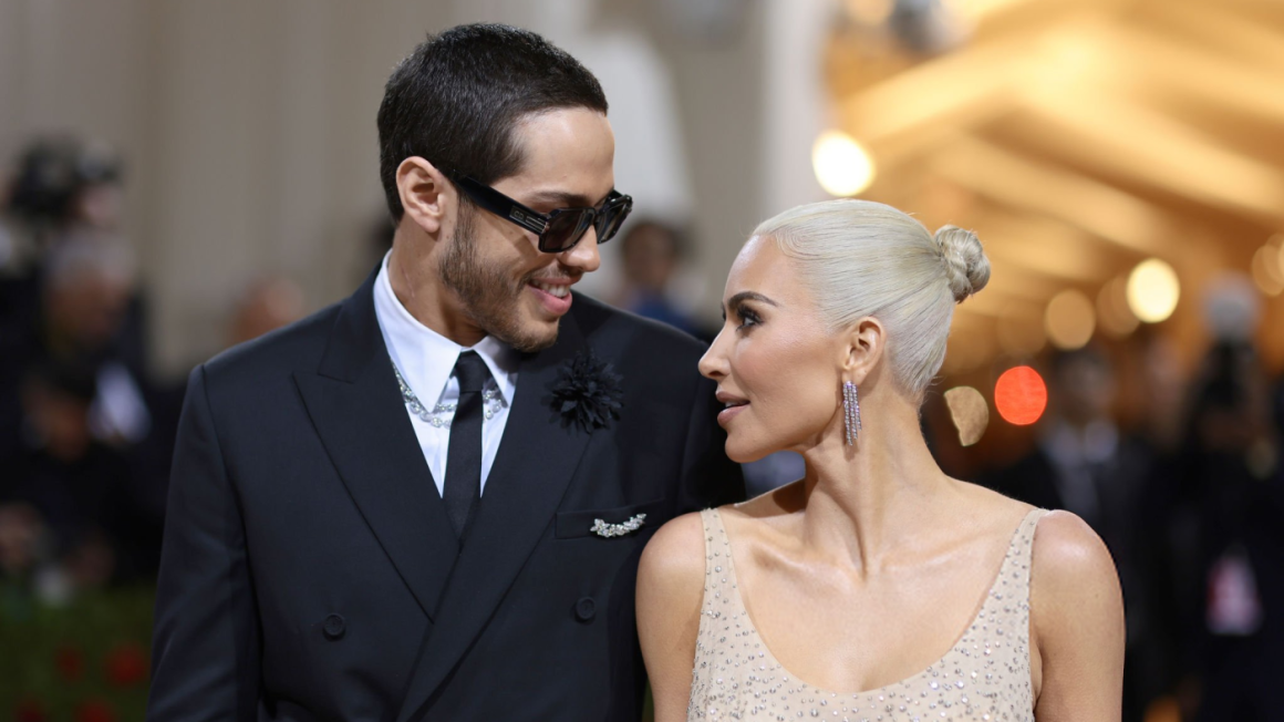 Pete Davidson and Kim Kardashian at a formal event during their relationship