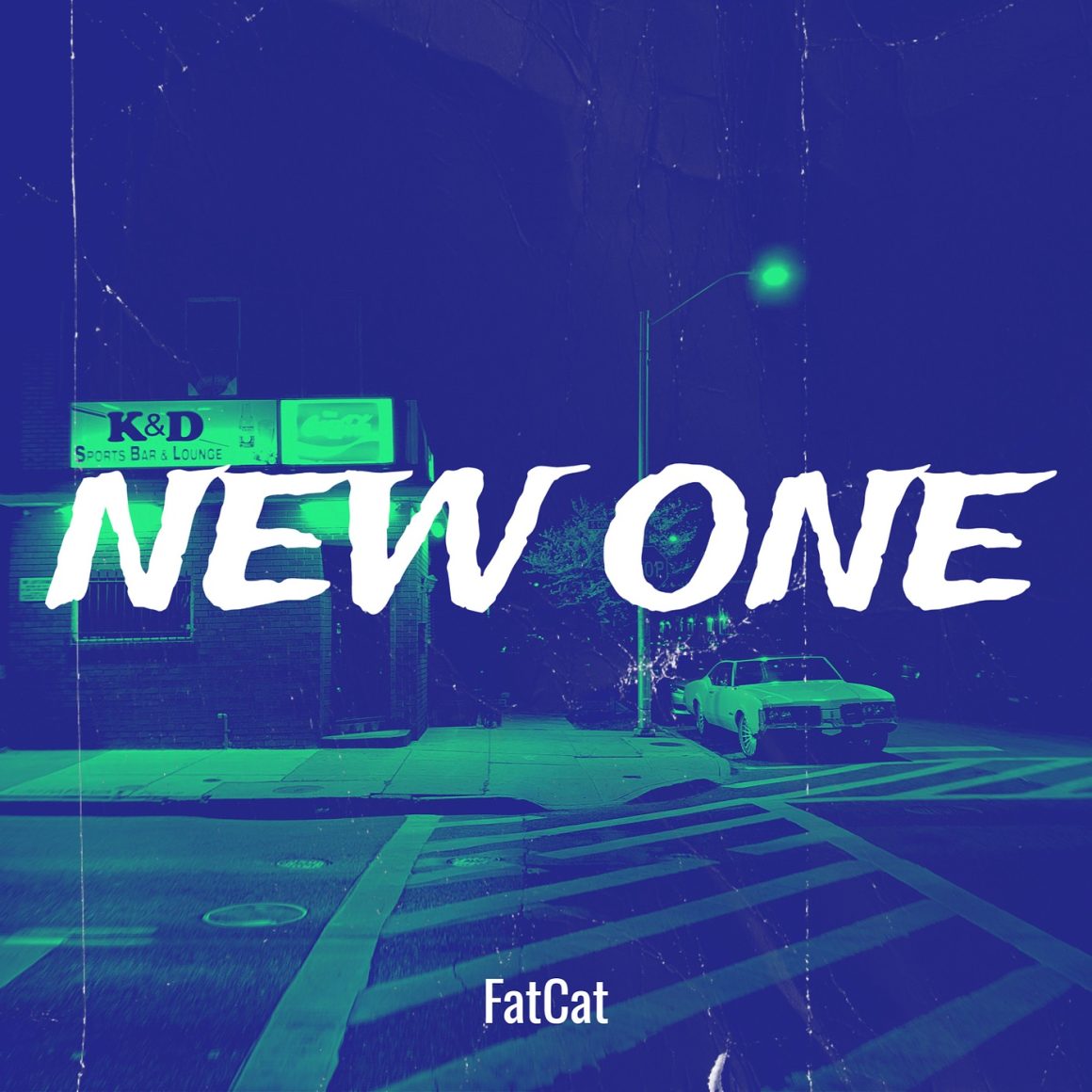 FatCat New One official cover artwork with white lettering over a blue and green street scene