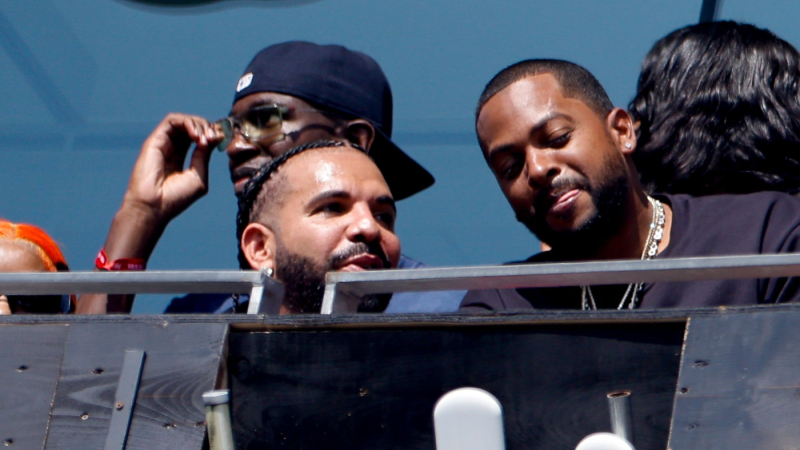 Drake - EAST RUTHERFORD, NEW JERSEY - JULY 19: Drake attends the FIFA World Cup 2026 Final football match between Spain and Argentina at New York New Jersey Stadium on July 19, 2026 in East Rutherford, New Jersey. (Photo by Jean Catuffe/Getty Images)