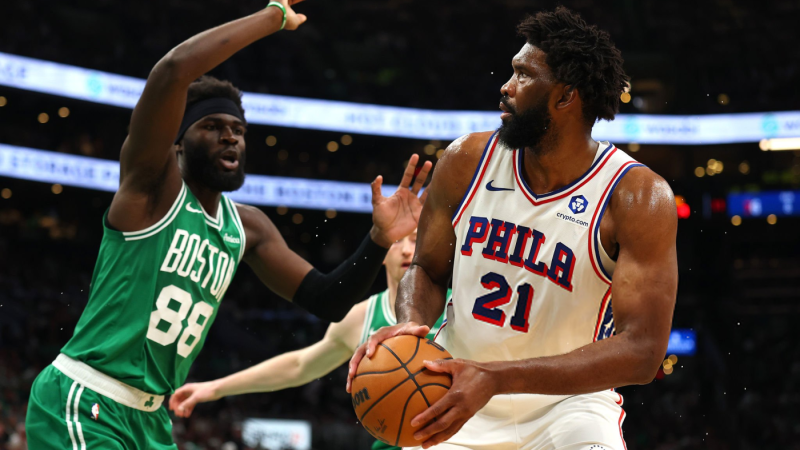 Joel Embiid - BOSTON, MASSACHUSETTS - MAY 02: Joel Embiid #21 of the Philadelphia 76ers looks to shoot in front of Neemias Queta #88 of the Boston Celtics during the first quarter in Game Seven of the First Round of the NBA Eastern Conference Playoffs at TD Garden on May 02, 2026 in Boston, Massachusetts. NOTE TO USER: User expressly acknowledges and agrees that, by downloading and or using this photograph, User is consenting to the terms and conditions of the Getty Images License Agreement. (Photo by Maddie Meyer/Getty Images)