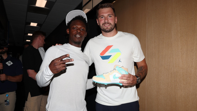 Luka Doncic - NEW YORK, NY - JULY 28: Jazz Chisholm Jr. #13 of the New York Yankees and Luka Doncic #77 of the Los Angeles Lakers pose for a photo before the game against the Tampa Bay Rays at Yankee Stadium on July 28, 2025 in New York, New York. (Photo by New York Yankees/Getty Images)