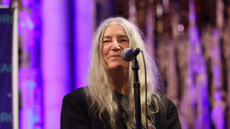 Patti Smith - NEW YORK, NEW YORK - MARCH 23: Patti Smith performs during the Democracy Now! 30th Anniversary Event at Riverside Church on March 23, 2026 in New York City. (Photo by Rob Kim/Getty Images)